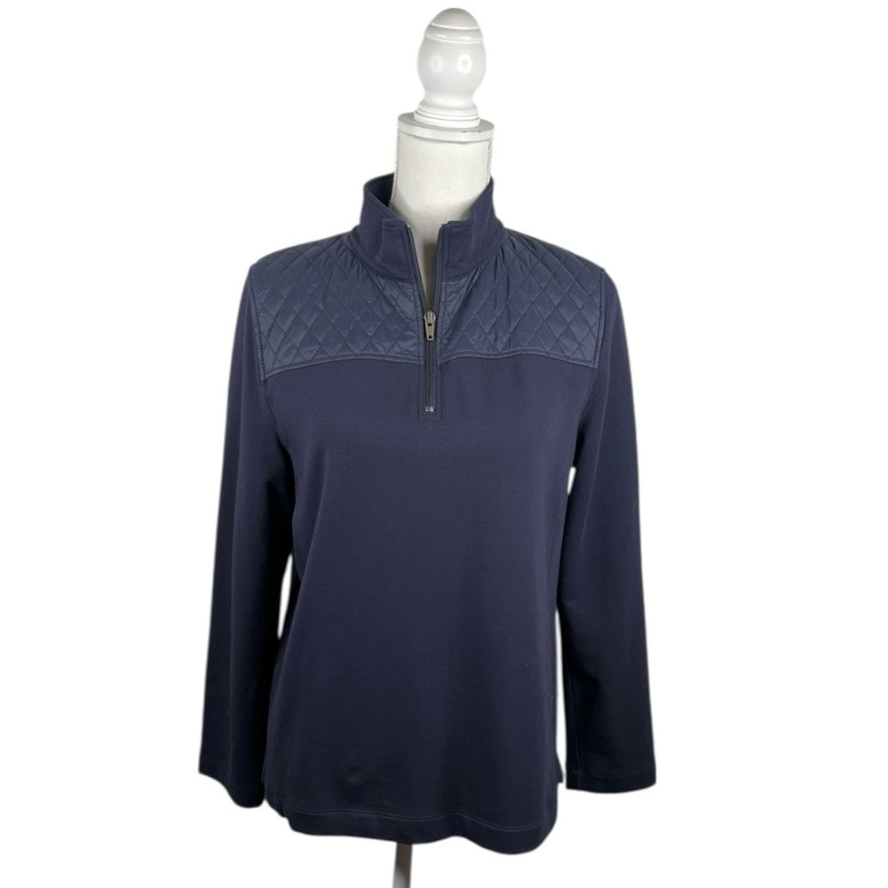 Talbots Navy Quilted Pima Cotton Zip Casual Outdoor Travel Long Sleeve Top LP